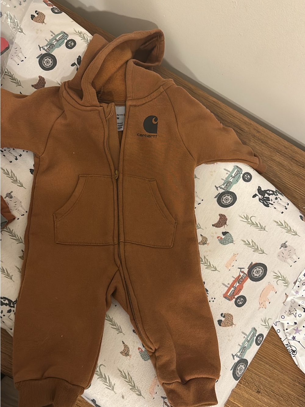Carhartt Brown Hooded Baby One-Piece Fleece Coverall